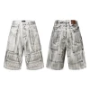 Distressed washed straight-leg cropped trousers for men jorts summer creases and whitening wide-leg loose casual tweed shorts