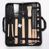 DLSW-G10 Wood handle stainless steel grill brush set all in one pc 10pcs set bbq tool in nylon bag