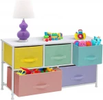 Dresser with 5 Drawers Furniture Storage Chest for Kids Teens Bedroom Nursery Playroom Clothes Toys Steel Frame Wood Top