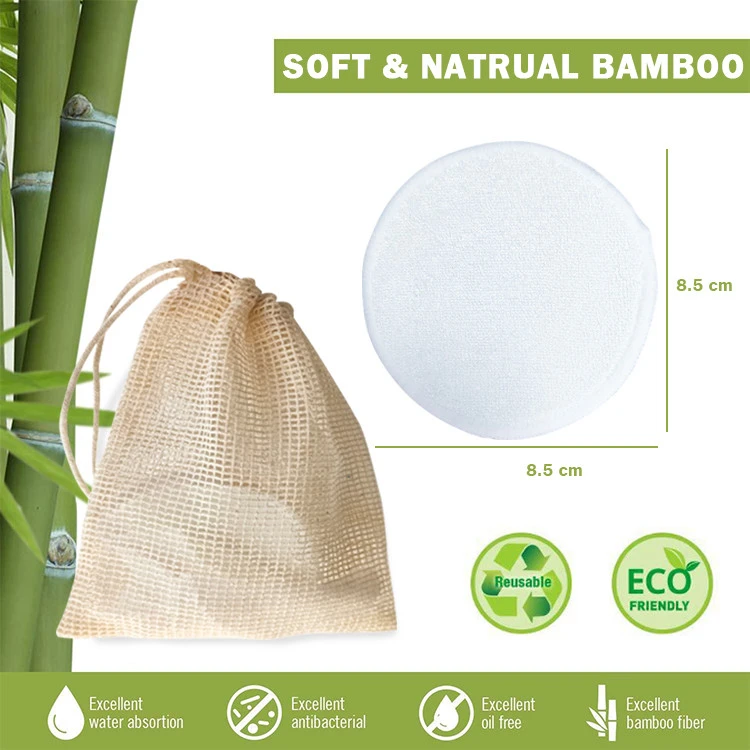 Eco-friendly Reusable 8.5cm Organic Round Bamboo Fiber Pads Facial Makeup Remover Pads Washable Facial Cleaning Pad