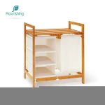 Environment Friendly Folding Clothes Storage Bamboo 4 bag Laundry Hamper sorter