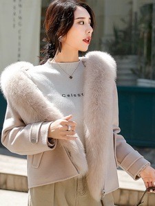 Europe   Popular    Women 100%  Fox  collar   Reversible    Double   Wool hooded   coat