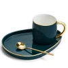 European style gold handle ceramic peacock green coffee cup with dessert plate