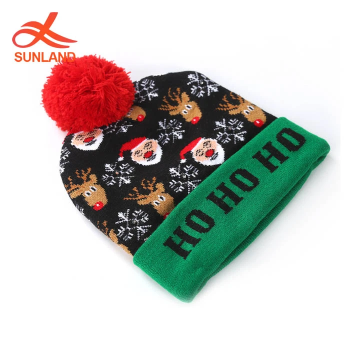 F-4634 newhot selling merry christmas hat with lights wholesale led hats beanie cap for party