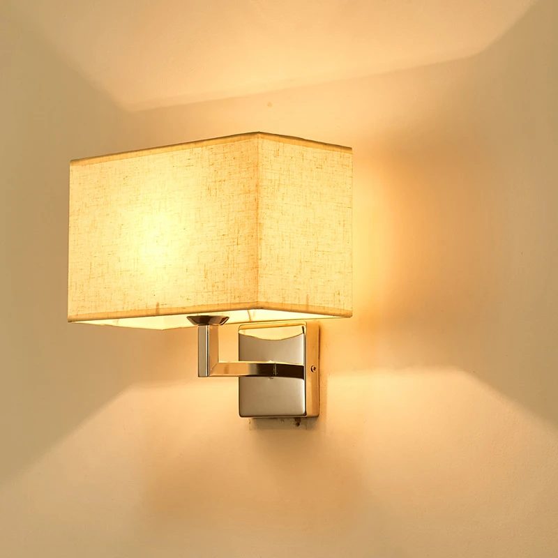 Fabric Shade Modern Headboard Lamp Fitting Indoor LED Hotel Bedroom Wall Light