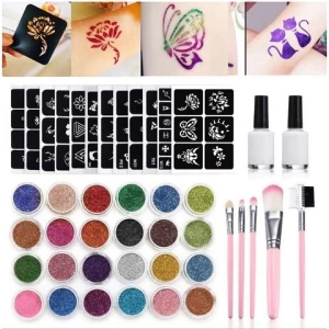 Face Glitter Makeup Set for Kids Body Hair Christmas Gift with Tattoo templates Brushes Quick Dry Glitter
