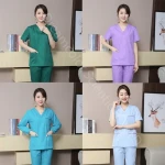 Factory Customized Cheap Price 100% Cotton V Neck Short Sleeve Wholesale Medical Hospital Apron Unisex Uniforms From Bangladesh