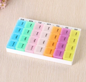 Factory direct sale 21grid seven days plastic box portable seven color travel kit for travel 21 compartments sealed Pill Box