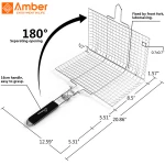 Factory Directly stainless steel BBQ basket flexible fish meat vegetable grill net with wooden handle