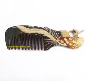 Fashionable Gifts Quality Nice 100% Natural Color Animals Zodiac Vietnam Craft Water Buffalo Horn Hair Comb VVC-017