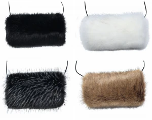 Faux Fox Fur Hand Muffs for Women Winter Warm Arm and Hand Warmer with PU Leather Strap