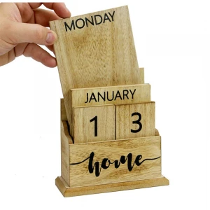Fine appearance wooden desk  base perpetual english arabic   custom desk block calendar wooden