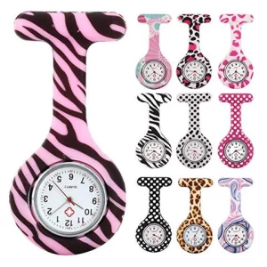 Floral Nurse Clip-on Fob Brooch Pocket Watch Lapel Watch for Women Girl Silicone clock