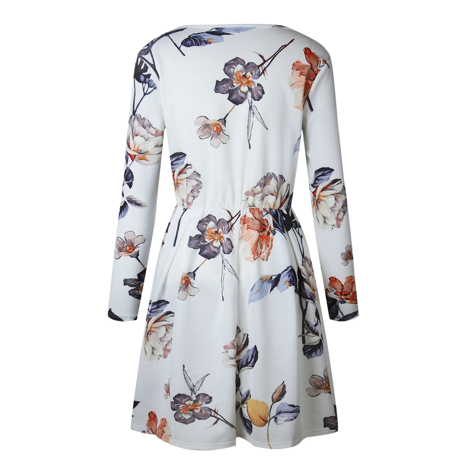 Floral Print Ladies Casual Dress Long Sleeve Women Dress For Party