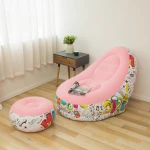 Folding Portable Inflatable Lazy Flocking 2-in-1 Lounge Sofa Bed Set with Footstool Chair  Air Lazy Sofa Set