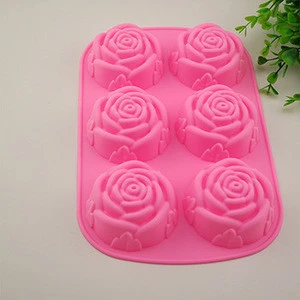 Food grade 6 cavity rose shape silicone cake mold for cake, soap,jelly