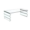 Free sample mirrored rectangle bent clear glass coffee table with wavy glass legs