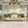 French royal wood carved antique gold living room sofa set luxury wood frame fabric soft upholstered sofa