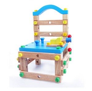 Funny DIY Kids wooden tool chair toy, Nut dismantling combined toys set