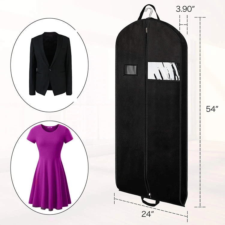 Garment Bag Wedding Dress Mens Suit Print Fabric Black Cover With Pockets