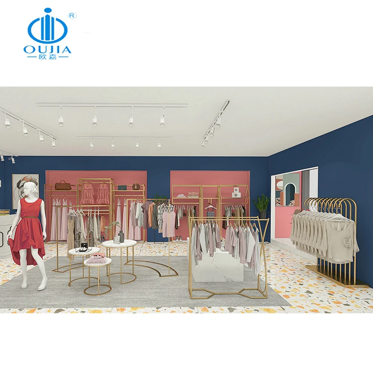 Gold Garment Display Rack and Stand Clothing Store Interior Design Ideas