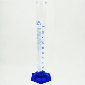 Graduated glass cylinder with plastic hexagon for lab testing