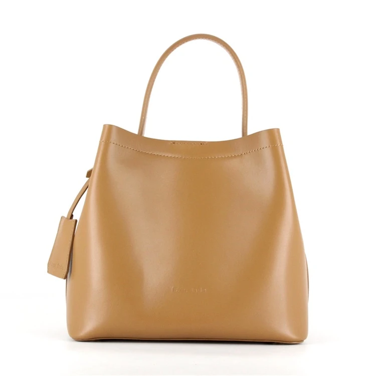 Guangzhou OEMstylish designer solid tote bag camel genuine leather ladies handbag