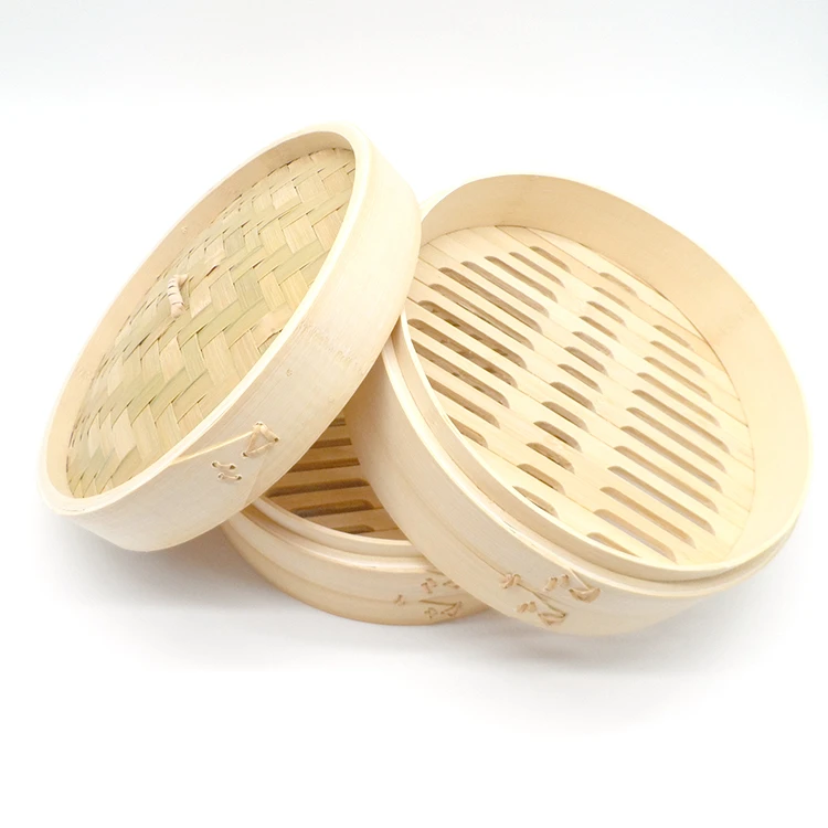 Handle Natural Dim Sun Set With 2 Tier Food Mini Sum 12" Lid Dumpling Maker Stainless Steel 10 Inch Bamboo Steamer Basket Kit
