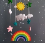 Handmade rainbow baby crib mobile sun clouds mobile felt baby mobile for nursery decor