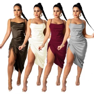 HEBE Solid Color Bodycon Dresses 2021 Women Summer Clothes  Fashion Women Elegant Night Dresses
