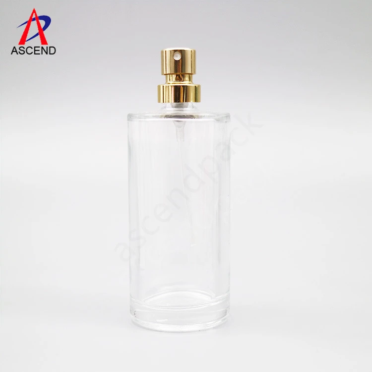 high end cylinder shaped empty clear perfume bottles 50ml glass atomizer perfume bottle with black magnetic cap