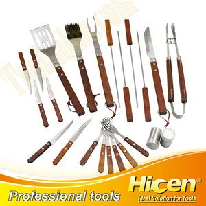 High Quality Aluminum Case Wooden Handle BBQ Tool