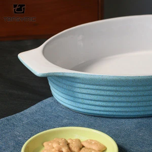 High quality blue rectangular bakeware square ceramic tray baking dishes &amp; pans