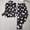 High quality ladies silk pajamas cardigan long sleeve pure color simple Dots pajamas women