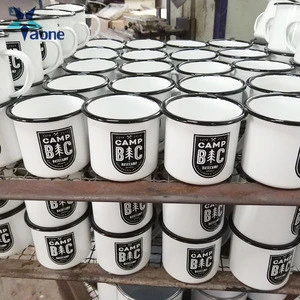High Quality White Sublimation Enamel Mug With Black Edge 12OZ 350ml Custom Logo Print Drinkware