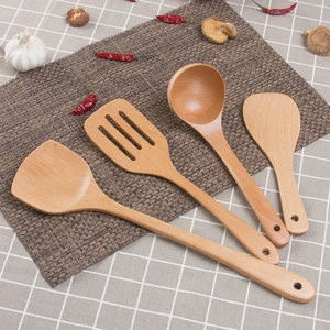 High Quality  Wooden Cookware Set 5pcs Wood Cooking Utensil with Holder
