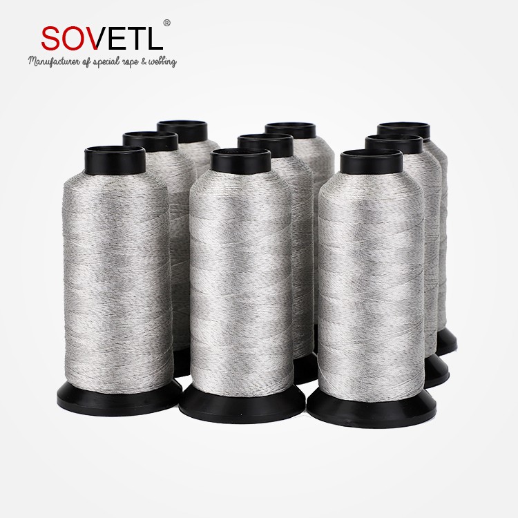 High tensity antistatic silver fiber polyester sewing thread