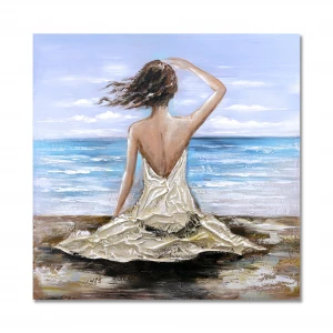 Home Decorative Handmade Wall Art Work A View Of GirlS Back Near The Beach Canvas Harvest Oil Painting