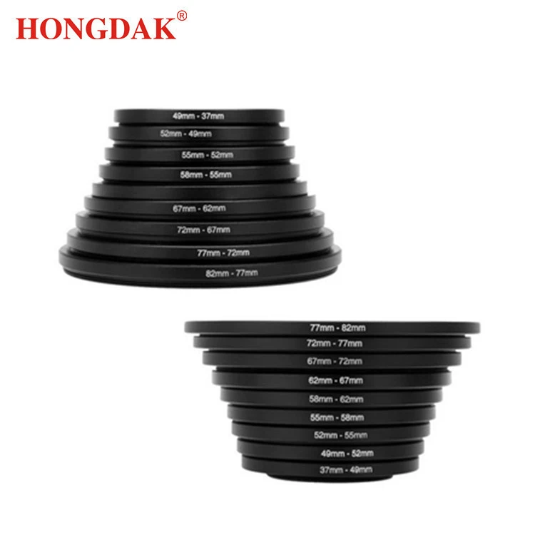 Hongdak 37-49-52-55-58-62-67-72-77-82mm Filter DSLR Camera Lens Adapter Black Aluminum Alloy Step Up Ring