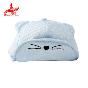 hot selling adjustable cartoon embroidery cat ear 100%cotton baby hat cap