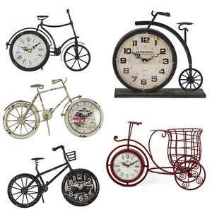 Hot Selling Custom Design Decorative Metal Bike Desktop Clock, Bicycle  Vintage Design Antique Desk Table Alarm Clock