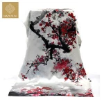 Hot Wholesale Oil Painting Design Printed Long Shawls with Button Women Reversible Chinese Long Silk Satin Shawl Scarf