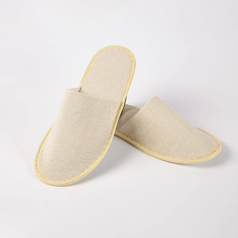 Hotel Spa Slippers Bulk Disposable Eco-friendly Custom Logo Durable Breathable Linen for Men