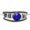 Hpxmas Braided Black Jewelry Glass Charm Zodiac Sign Chain 12 Zodiac Men Leather Bracelet