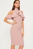 HSD3039 Wholesale fashion style pink high neck frill cold shoulder dress to the graduation ball