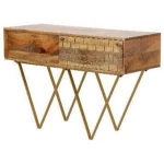 INDUSTRIAL & VINTAGE INDIAN IRON METAL & MANGO WOOD CONSOLE TABLE WITH DRAWERS