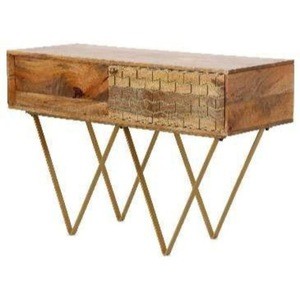 INDUSTRIAL &amp; VINTAGE INDIAN IRON METAL &amp; MANGO WOOD CONSOLE TABLE WITH DRAWERS