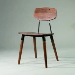 Industrial Iron Base Wood Seat Conformable Restaurant Chairs With Backrest