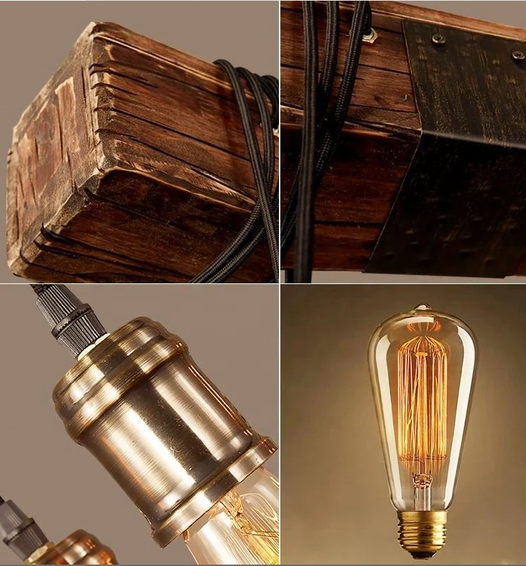 Industrial Natural Wood Lighting Vintage Hemp Rope Pendant Lamp