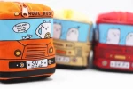 Kids cute canvas cartoon bus pencil case school Kawaii Stationery boys Large pencil bags